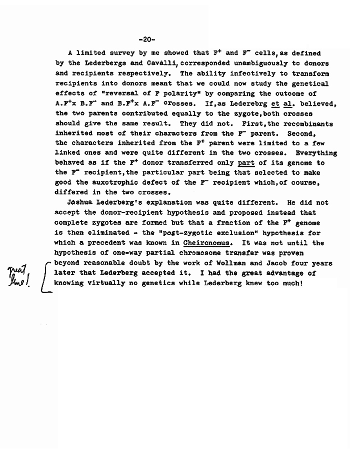 NLM pirated bbgbow A viewpoint of Aspects of a History of Genetics by William Hayes (pp 16-26, JL no longer researcher on p23) p20